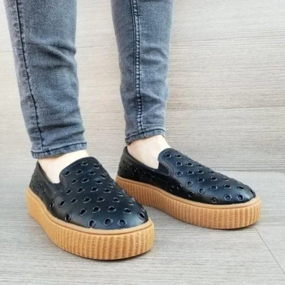 Black Creeper Slip on Sneakers w/ Metal Rings - Picture 7 of 7